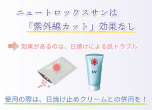 ニュートロックスサンは「紫外線カット」効果なし 効果があるのは、日焼けによる肌トラブル 使用の際は、日焼け止めクリームとの併用を!