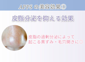 APPSの美容効果③ 皮脂分泌を抑える効果 皮脂の過剰分泌によって起こる黒ずみ・毛穴開きに◎